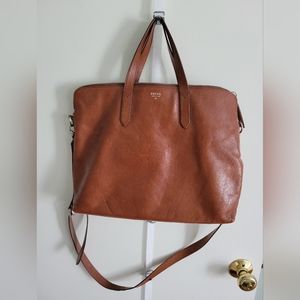 Fossil Women's Leather Laptop Bag, Brown